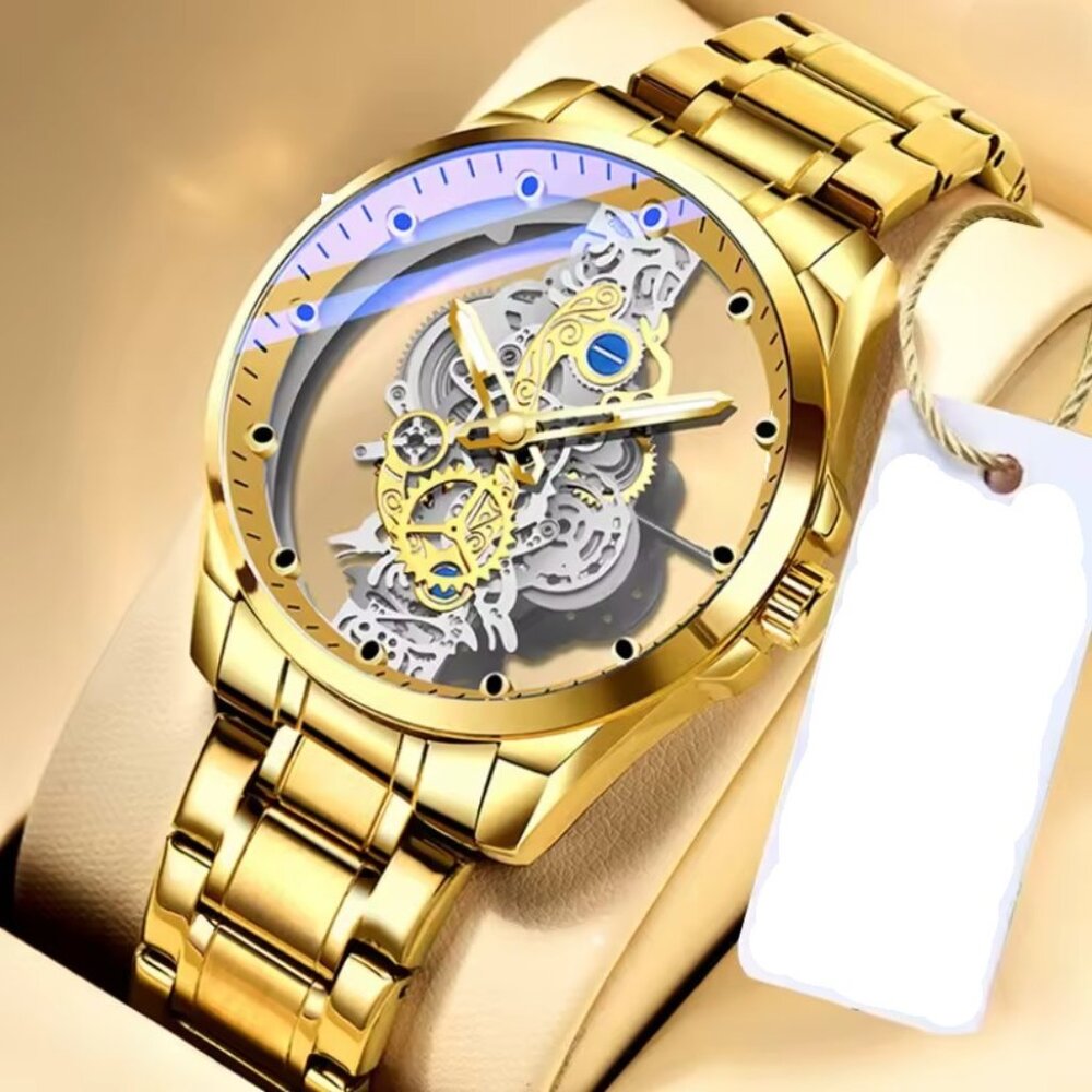 NEW 2024 Men's Quartz Wrist Watch Chronograph Luxury Gold Tone Fashion